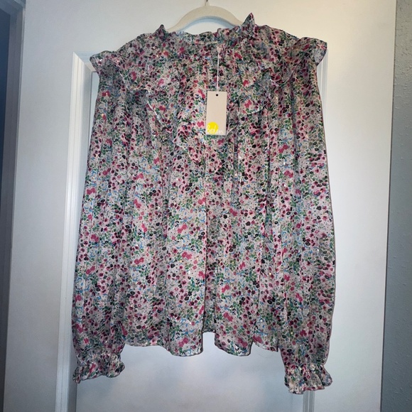 Boden Ditsy Print Floral Blouse Metallic Fleck Sparkle sz XL ( us 16-18) - Picture 3 of 8